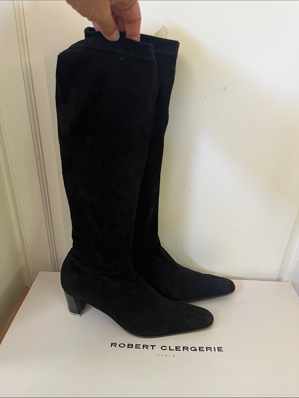 Robert Clergerie Black Suede Over-the-Knee Boots 8